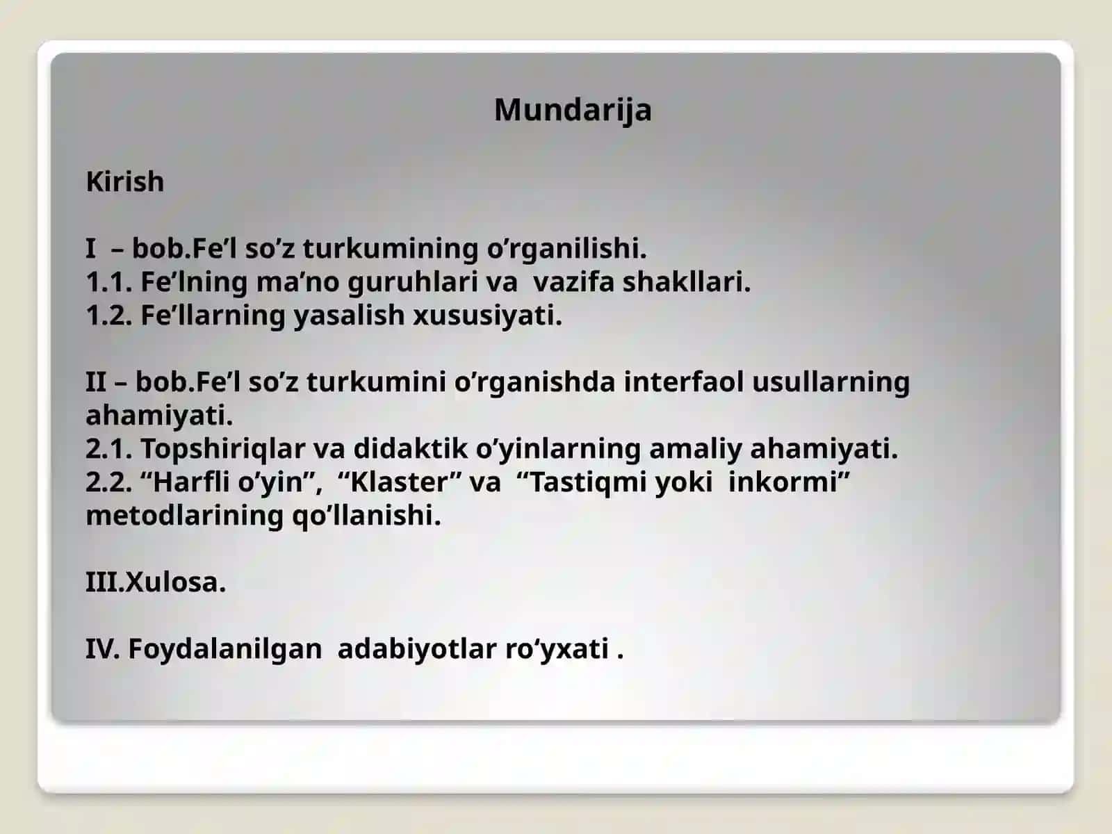 Fe’l so’z turkumining o’rganilishi 3