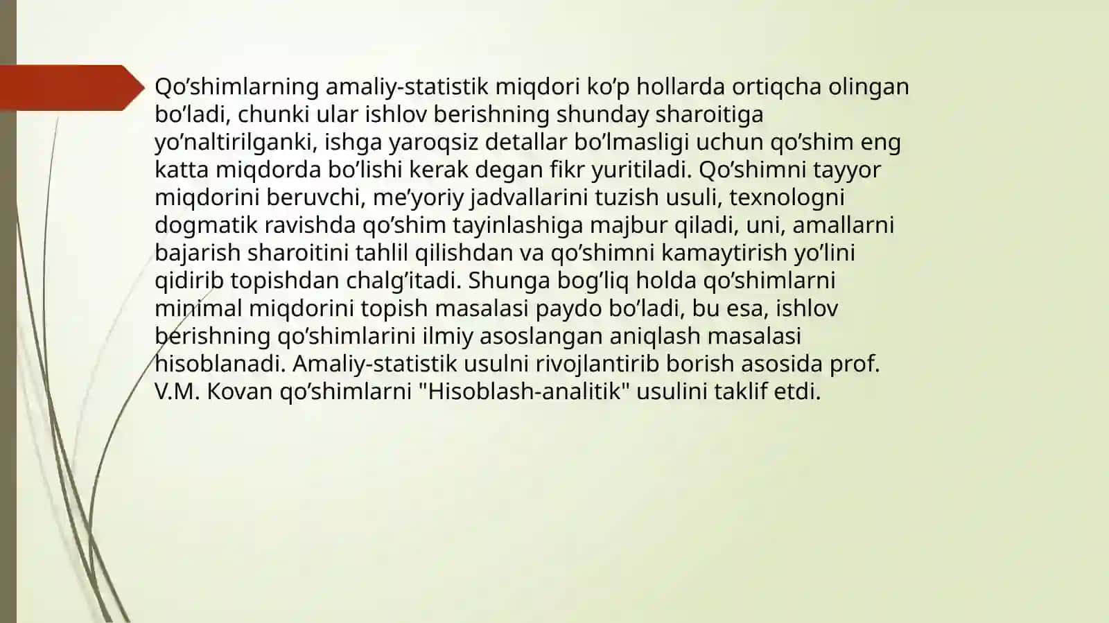 MEXANIK ISHLOV BERISH UCHUN QO’SHIMLARNI HISOBLASH USULLARI 3