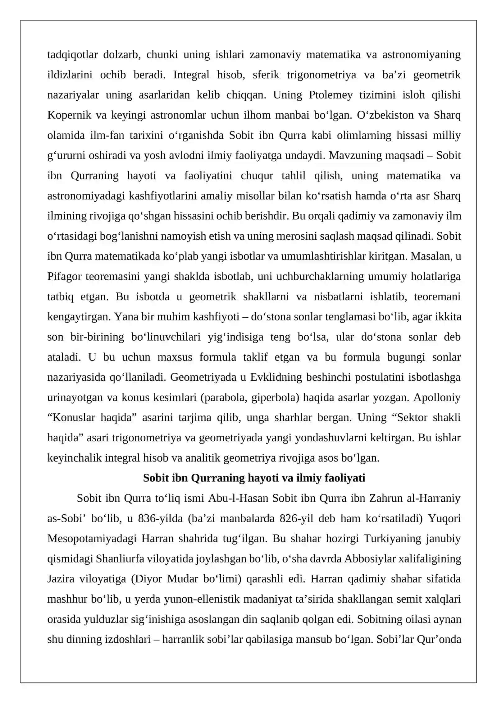 Sobit ibn Qurra (836-901) mavzusida maqola yoki tezis tayyorlash 3