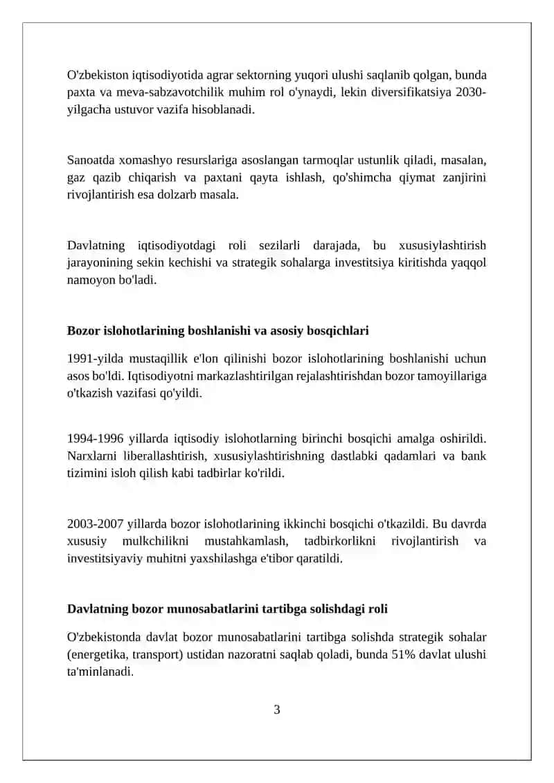 O'zbekistonda bozor munosabatlari shakllanishining o'ziga xosligi 3