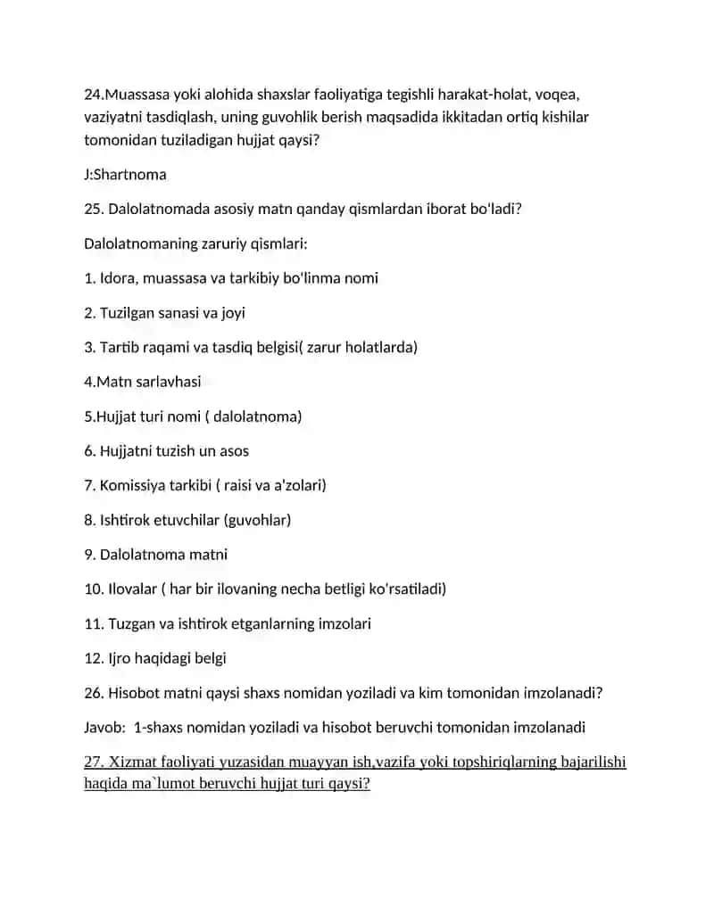 DAVLAT TILIDA ISH YURITISH FANIDAN SAVOLLARGA JAVOBLAR 3