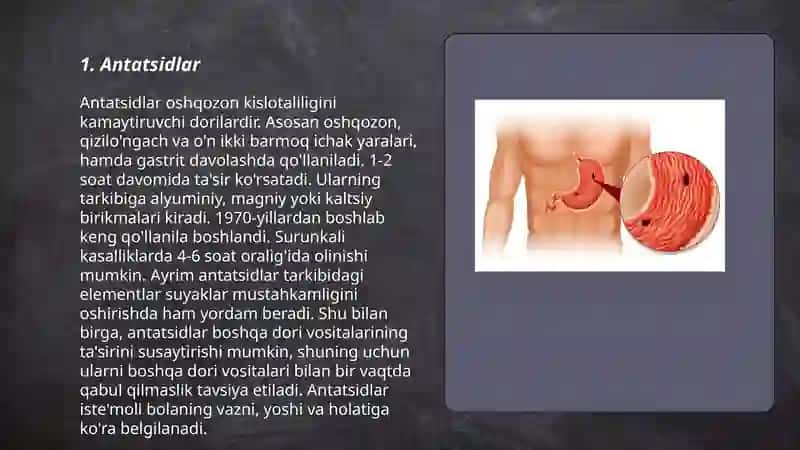 Me'da va o'n ikki barmoq ichak yarasini davolashda qoʻllaniladigan dori vositalar 3