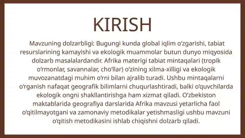 AFRIKA materigining tabiat mintaqalari mavzusini o‘qitish metodikasi 3