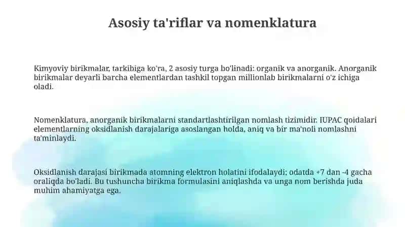 Noorganik birikmalar ning asosiy sinflari 3