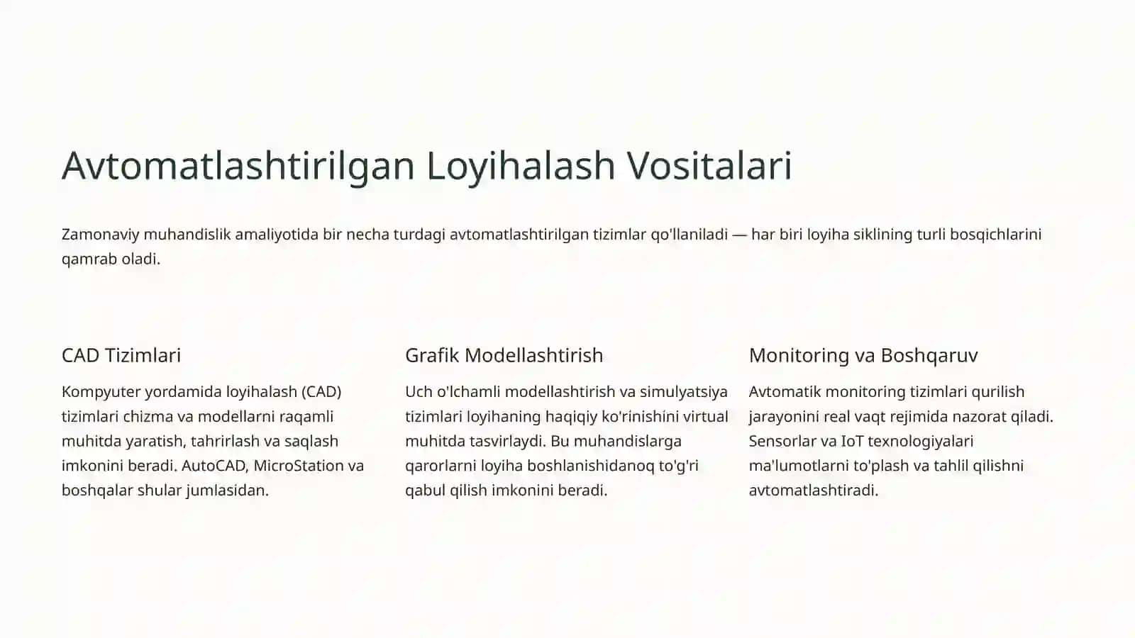 AutoCAD va Civi 3D dasturlarida yer tuzish loyihalarini ishlab chiqish 3