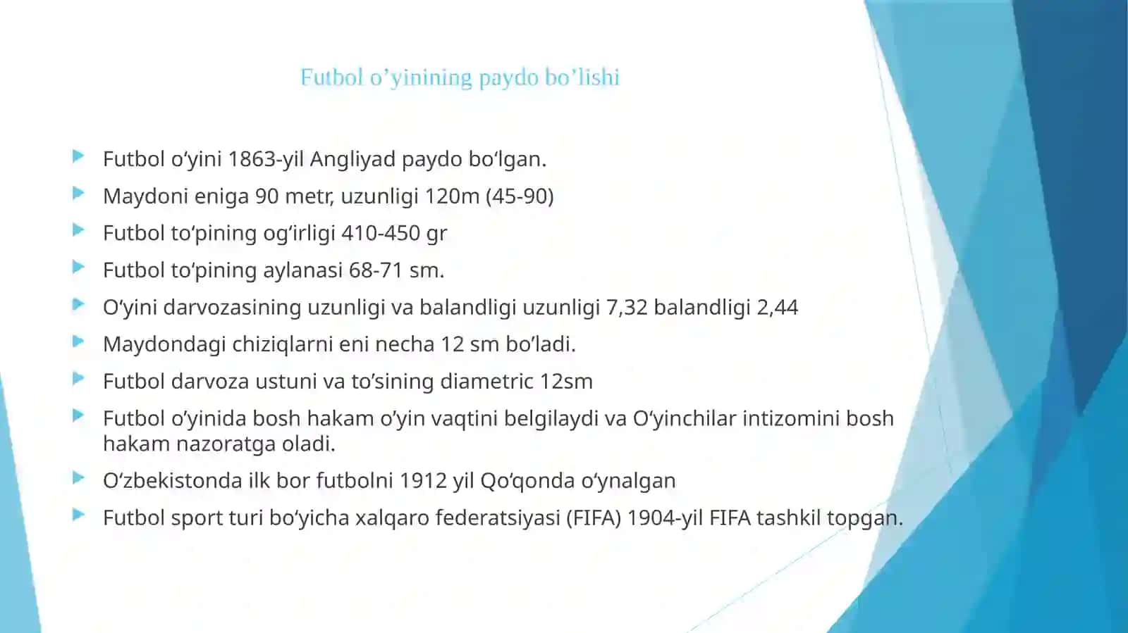 Futbolo‘yininingkelibchiqishi,qoidalarivarivojlanishtarixihamdao‘yintexnikasivataktikasiningtasnifi 3