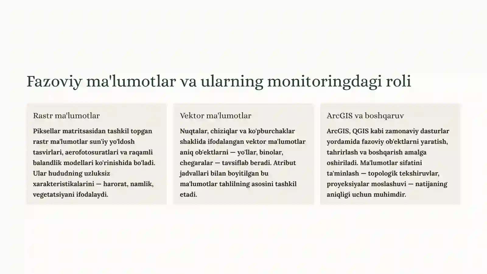 Loyiha monitoringi: GIS va fazoviy tahlil fanlari nuqtai nazaridan 3