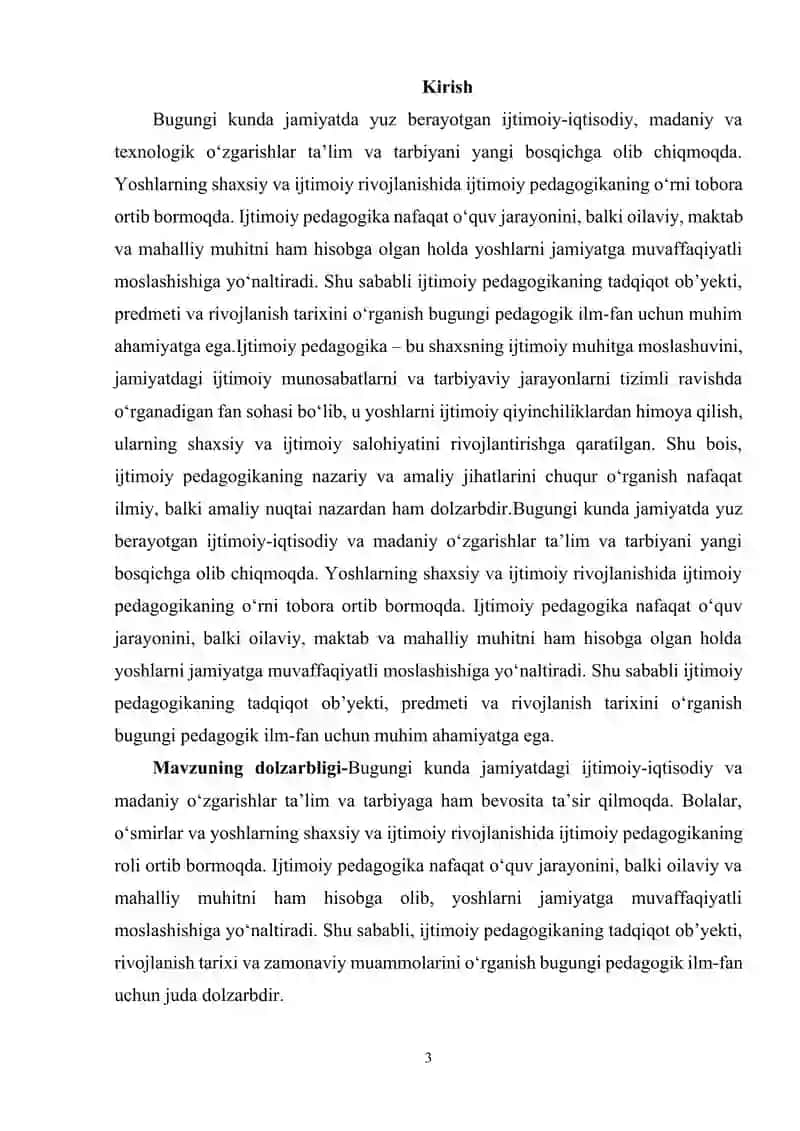 Ijtimoiy pedagogikaning tadqiqot ob’yekti va ijtimoiy pedagogika rivojlanishi tarixi. 3