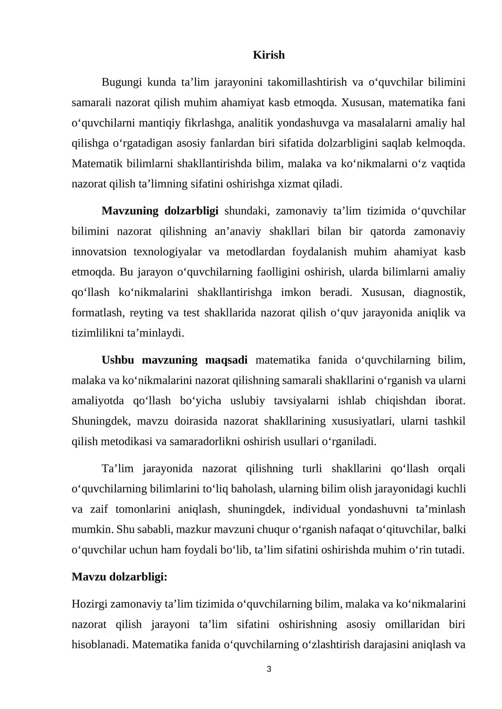 Matematika fanlaridan o‘quvchilar bilim, malaka va ko‘nikmalarini nazorat qilish shakllari 3
