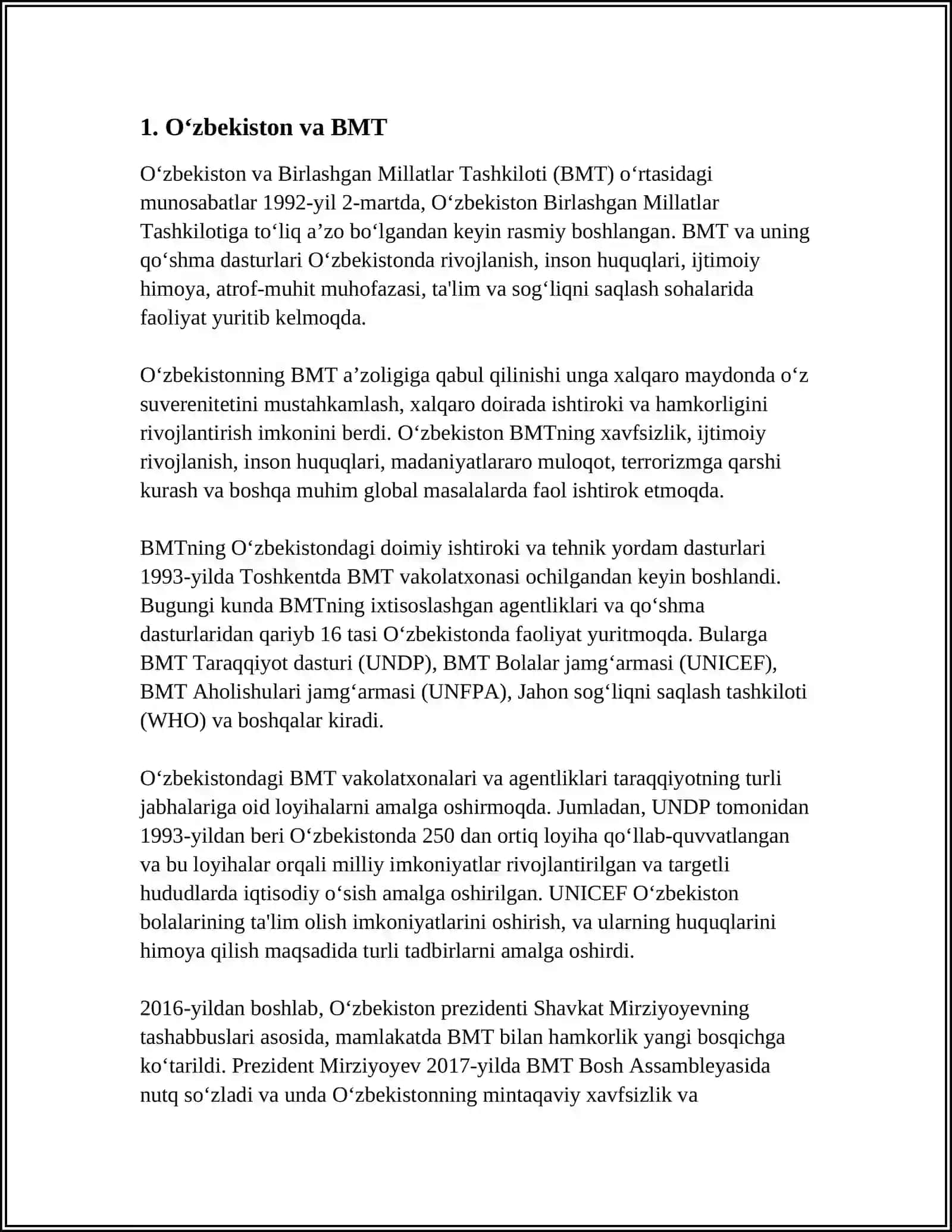 O‘ZBEKISTONNING XALQARO TASHKILOTLAR BILAN HAMKORLIK ALOQALARI 3