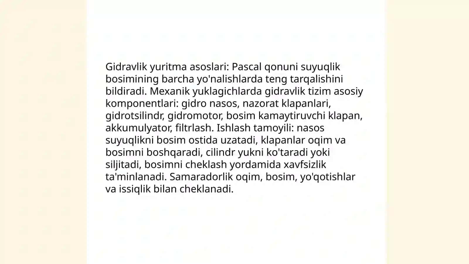 Mexanik yuklagichlarning gidravlik yuritmasi tuzilishi va ishlash tamoyillari 3