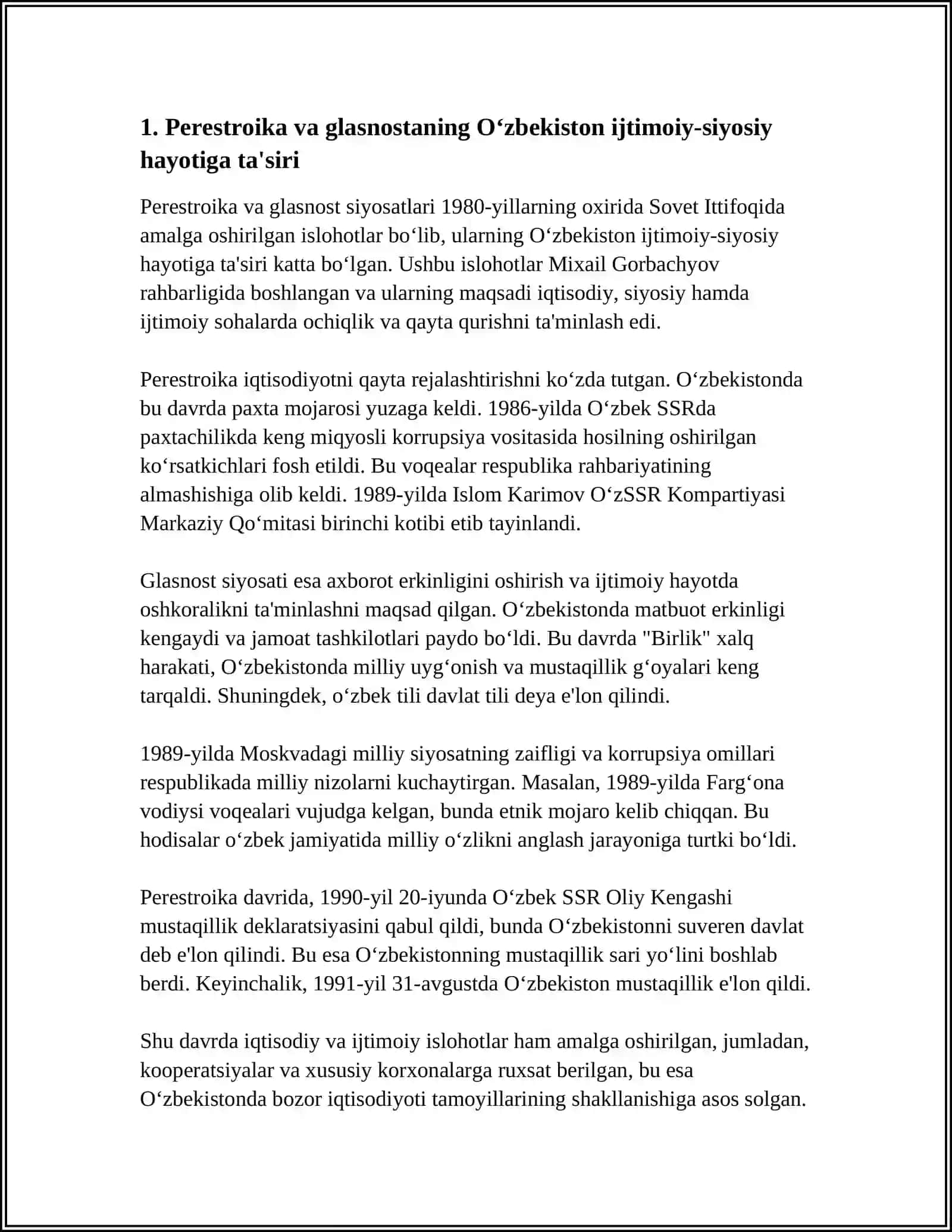 Perestroika va glasnostaning O‘zbekiston ijtimoiy-siyosiy hayotiga ta'siri 3