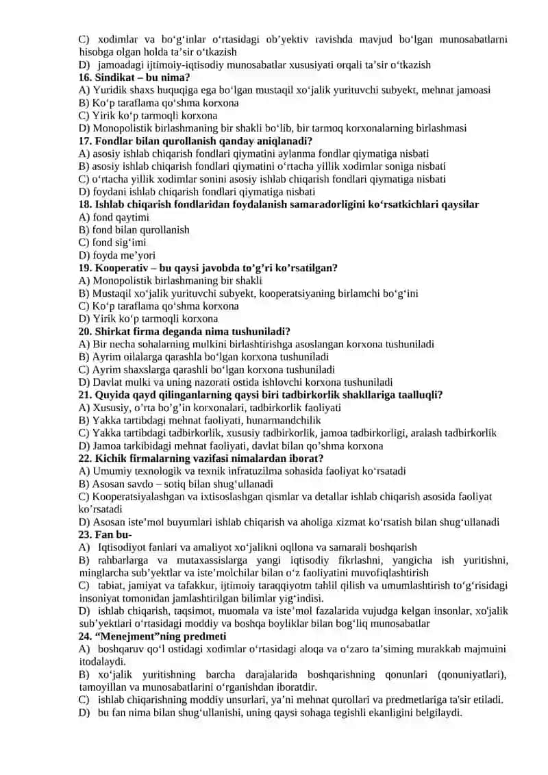 "Soha iqtisodiyoti va menejmenti" fanidan yakuniy nazorat ishi 3