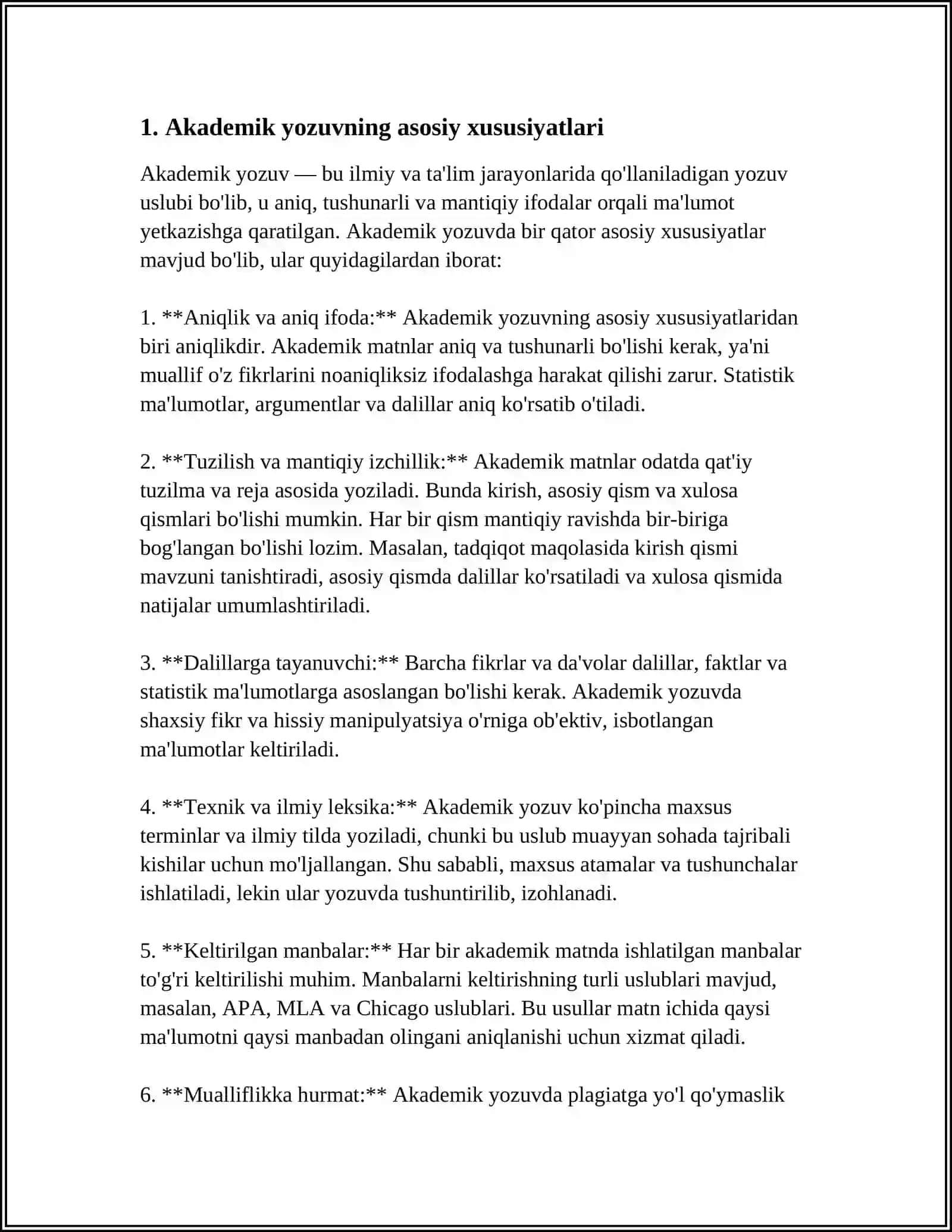 MUSTAQIL ISH Mavzu: AKADEMIK YOZUV XUSUSIYATLARI 3