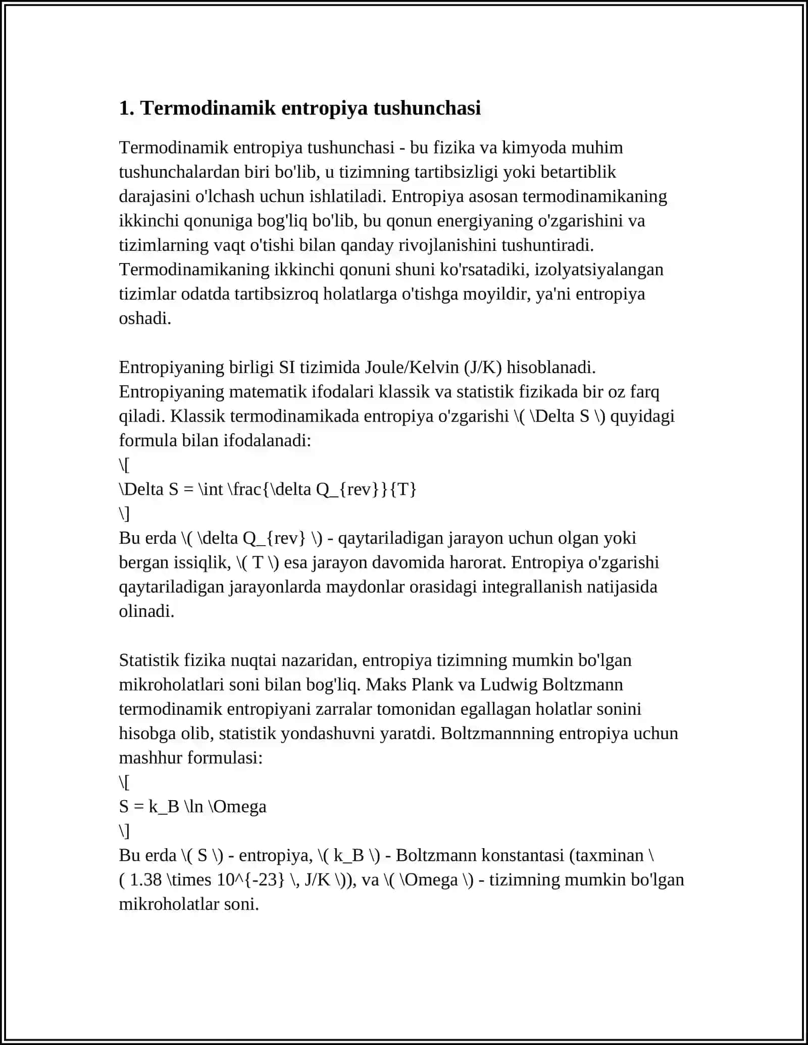 MUSTAQIL ISH Mavzu: ENTROPIYA VA EKOLOGIYA 3