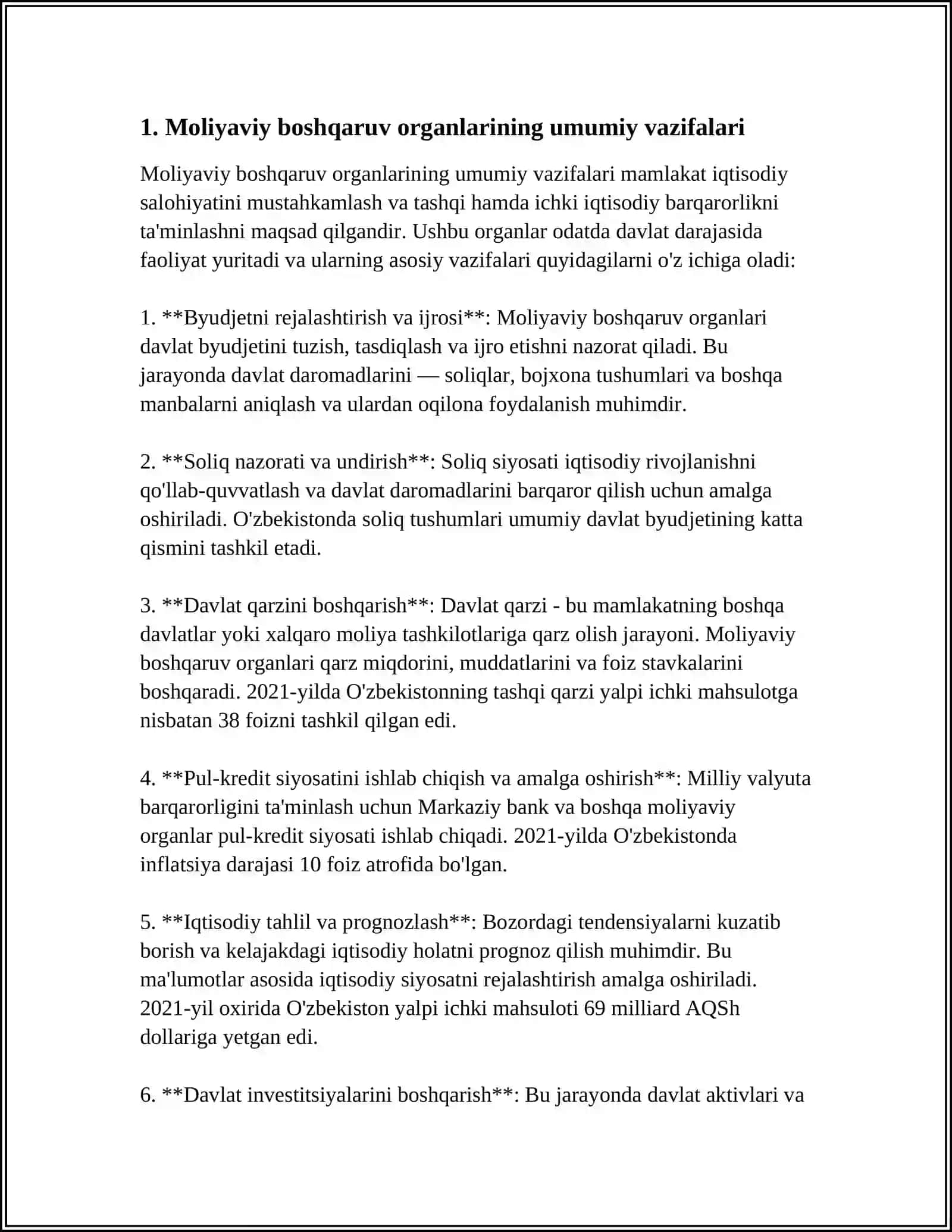 Moliyaviy boshqaruv organlarining vazifalari, funksiyalari, huquqlari va majburiyatlari 3