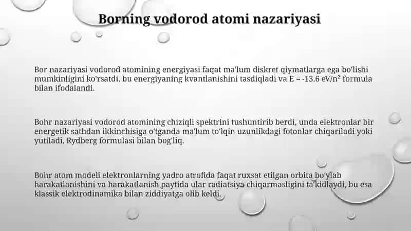 Bor nazariyasi vodorod atomi uchun 3