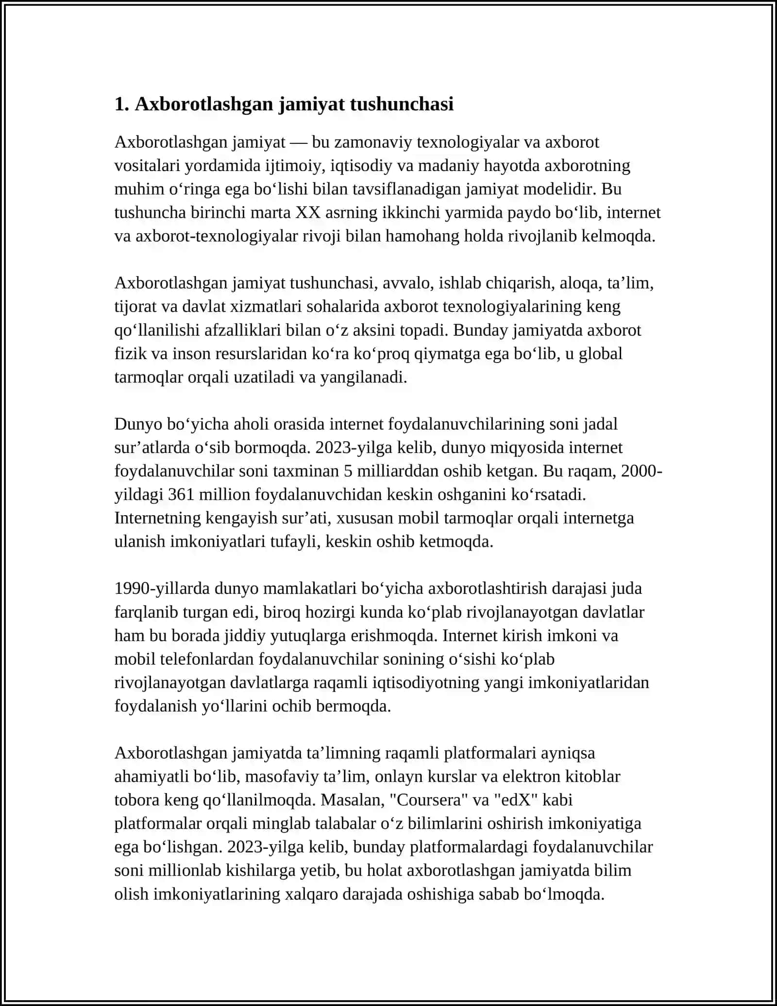 O'ZBEKISTONDA AXBOROTLASHGAN JAMIYATNING XUSUSIYATLARI VA VIRTUALLASHTIRISH JARAYONLARI 3