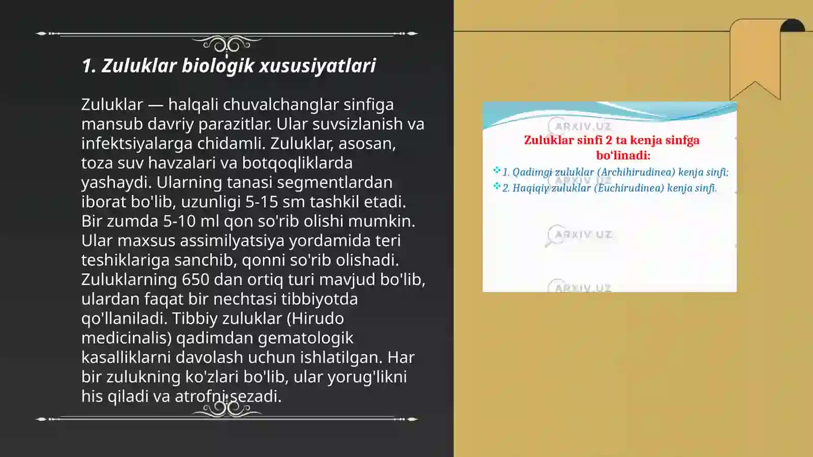 Zuluklar va parazit molyuskalar.Parazit bo'gimoyoqlilar umumiy tavsifi va sistematikasi 3