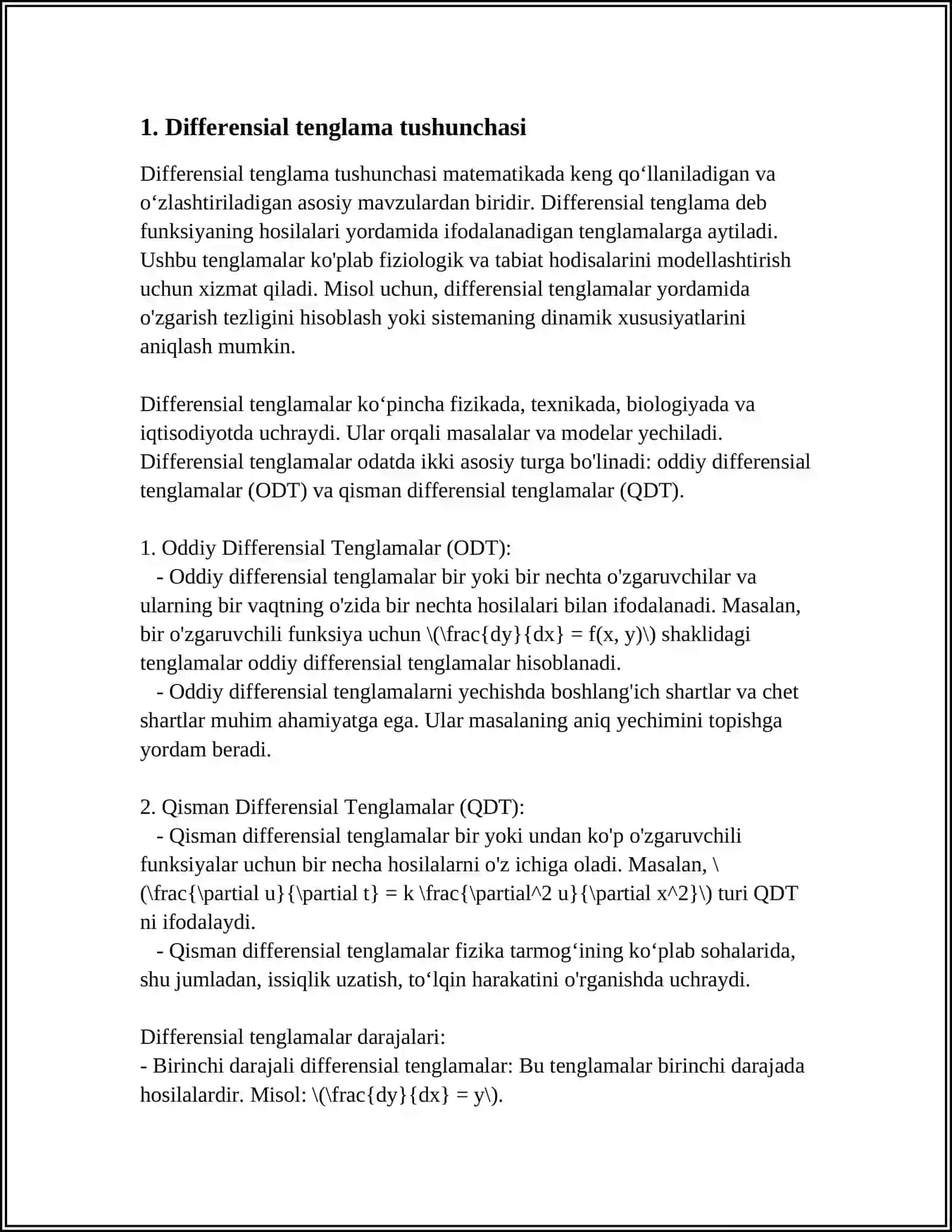 BIR JINSLI DIFFERENSIAL TENGLAMALAR VA ULARNI YECHISH USULLARI 3