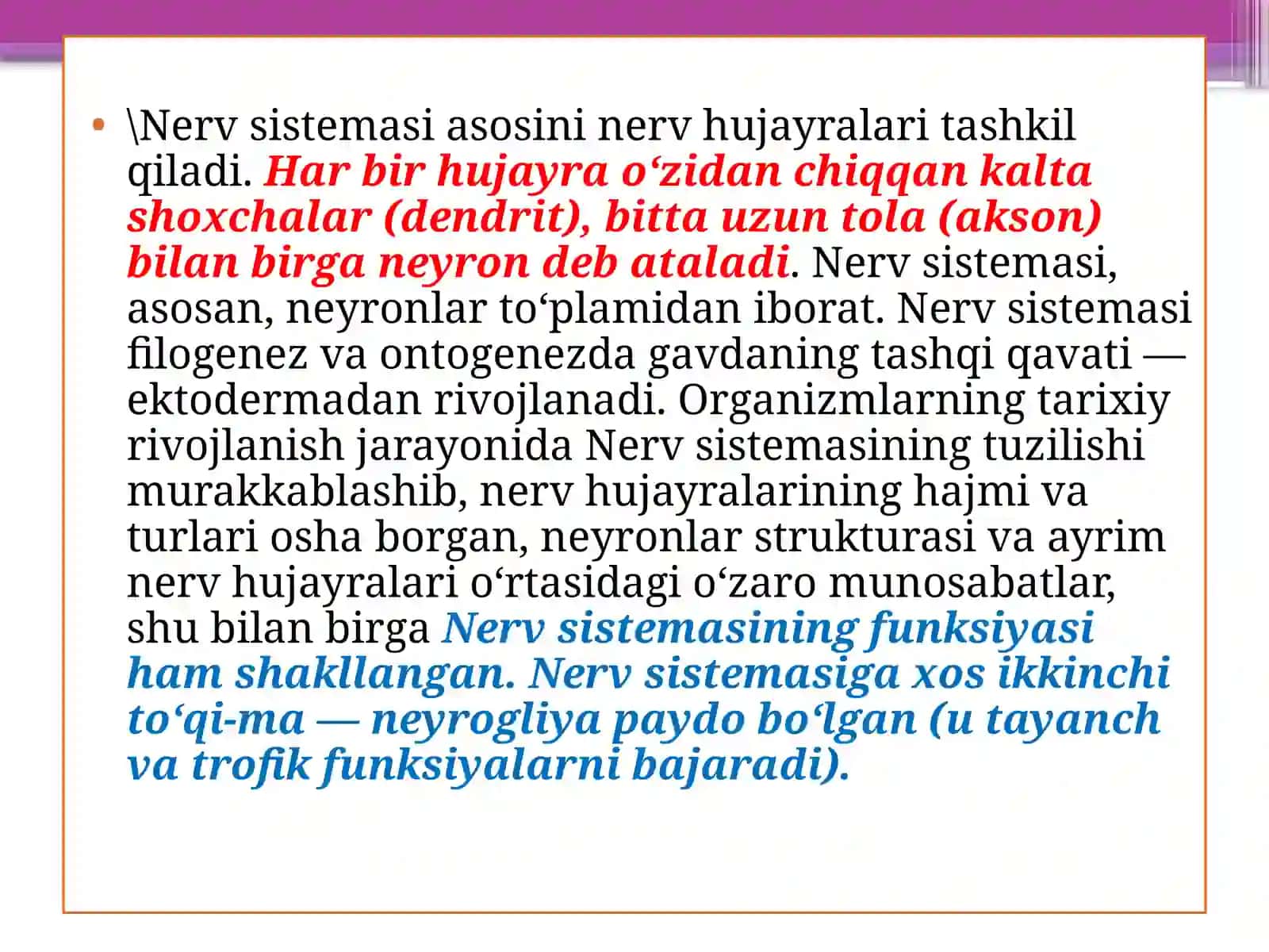 Mavzu: Nervsistemasi. Nerv to'dalari, sinapslar va nerv o'xirlari 3