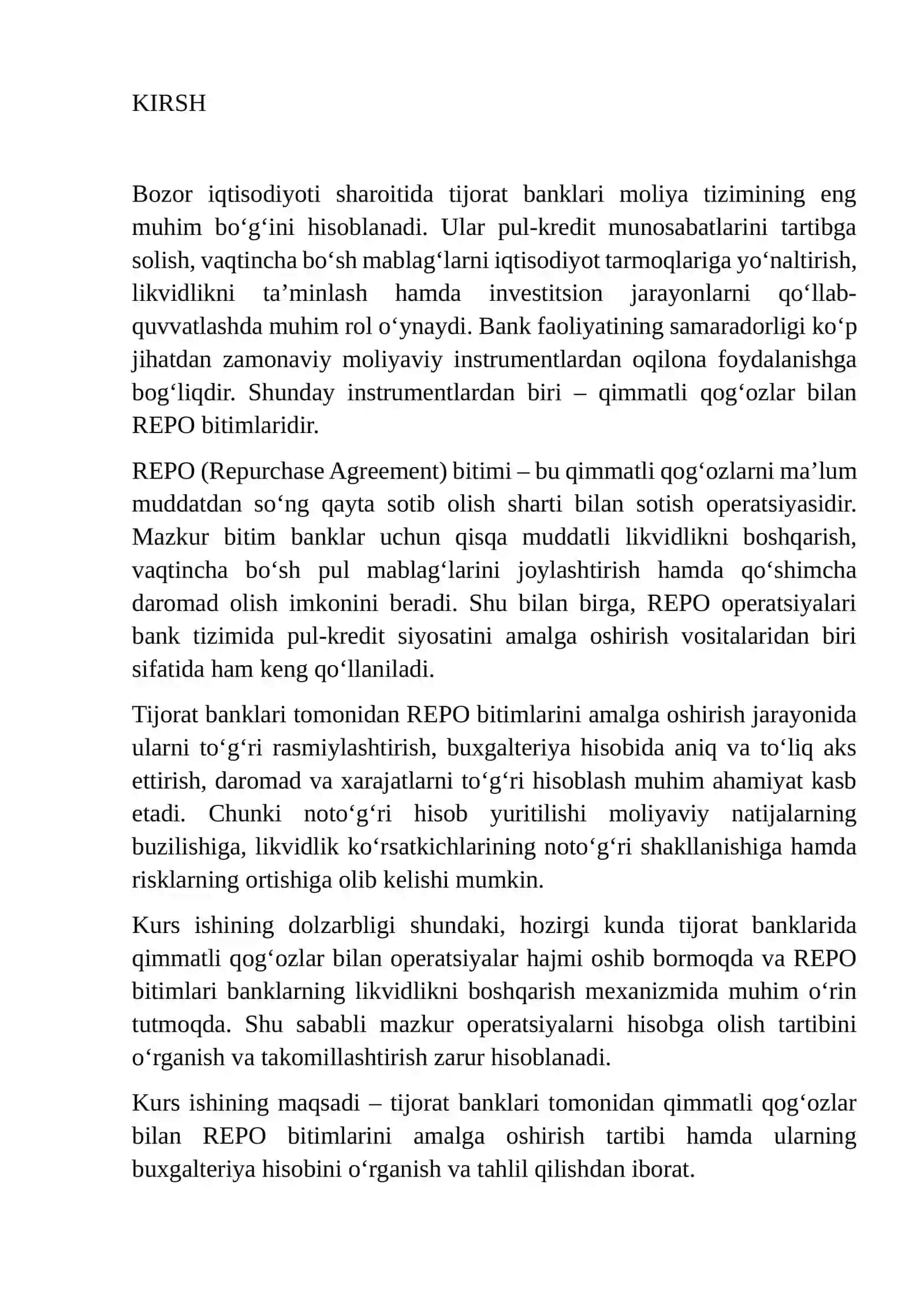 TIJORAT BANKLARI TOMONIDAN QIMMATLI QOG'OZLAR BILAN REPO BITIMLARI HISOBI 3