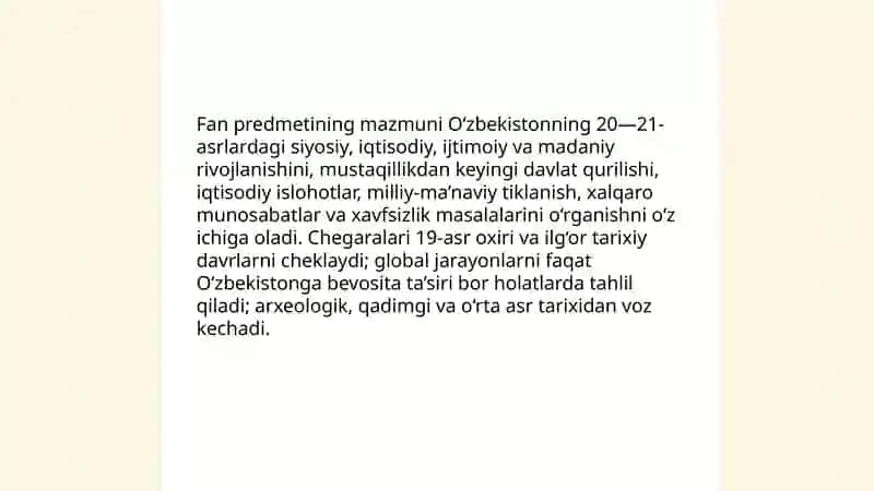 O‘zbekistonning eng yangi tarixi o‘quv fanining predmeti, maqsadi va vazifalari, nazariy-metodologik tamoyillari 3