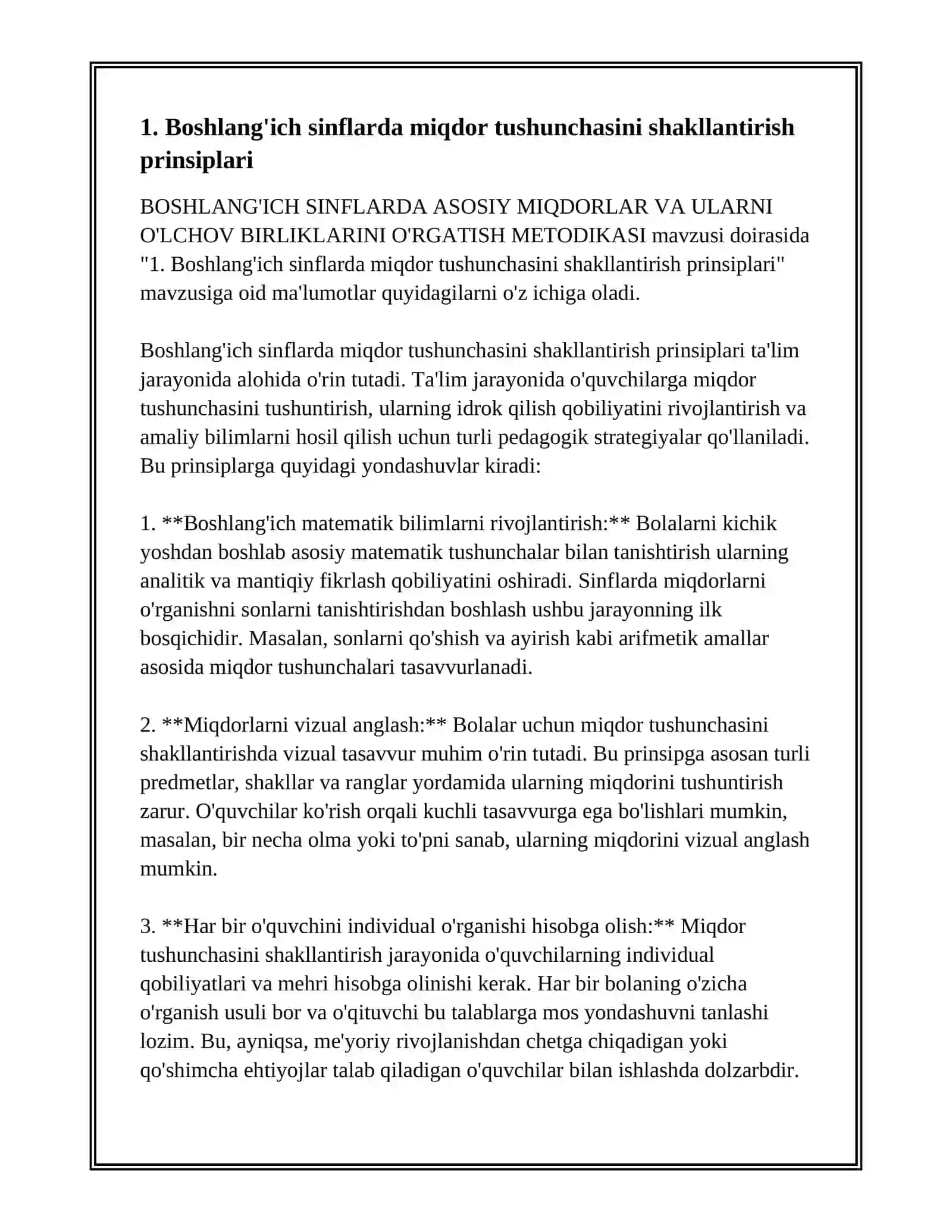 BOSHLANG'ICH SINFLARDA ASOSIY MIQDORLAR VA ULARNI O'LCHOV BIRLIKLARINI O'RGATISH METODIKASI 3