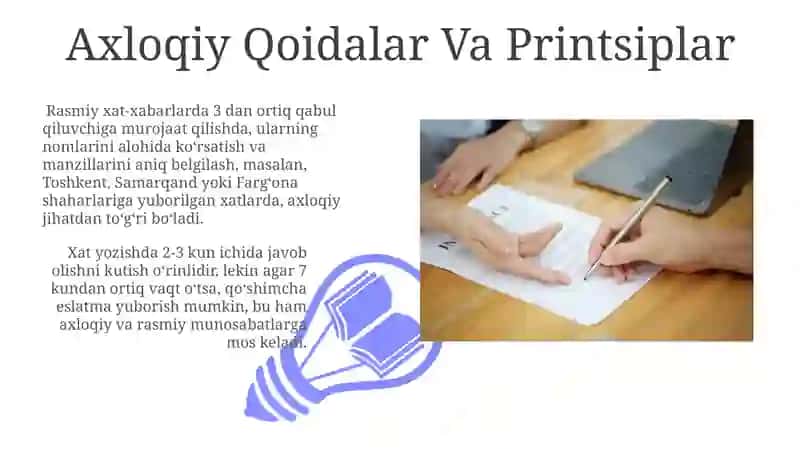 Rasmiy yozishmalardagi odob axloq qoidalari 3