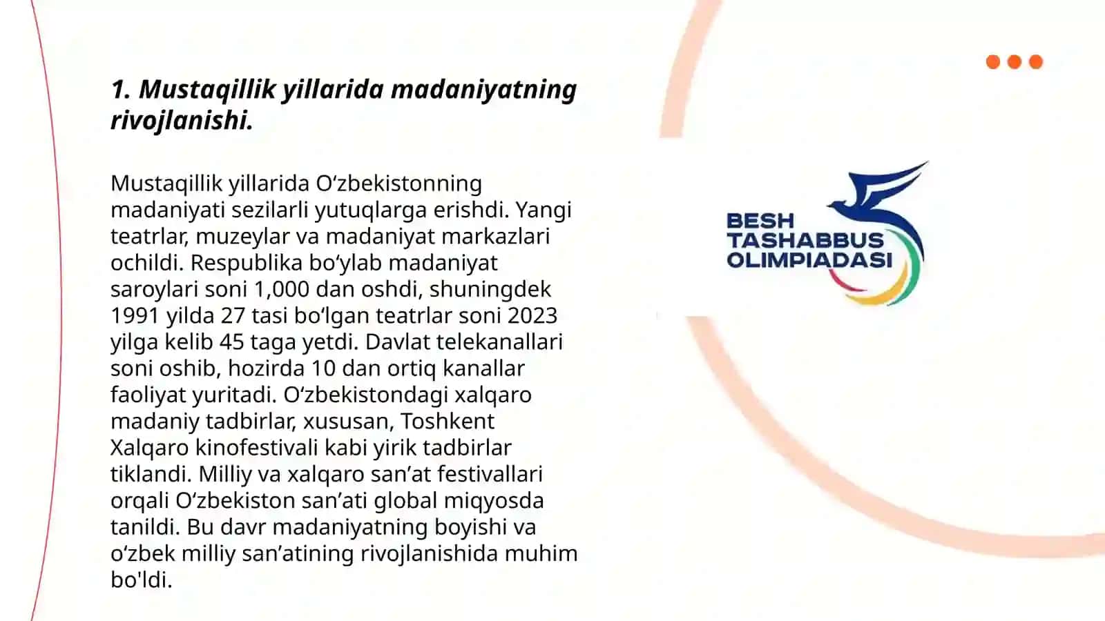 Mustaqillik yillarida madaniyat va ma'naviyatning taraqiyoti 3