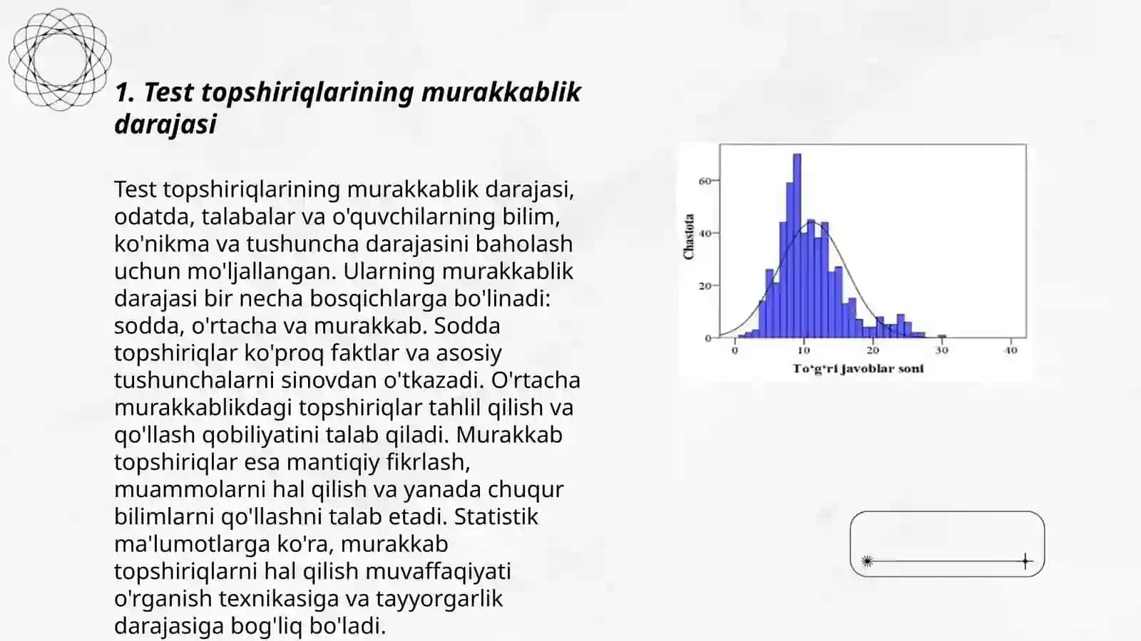 Test topshiriqlarining murakkablik indeksi (effetivlik) va diskriminativligi 3