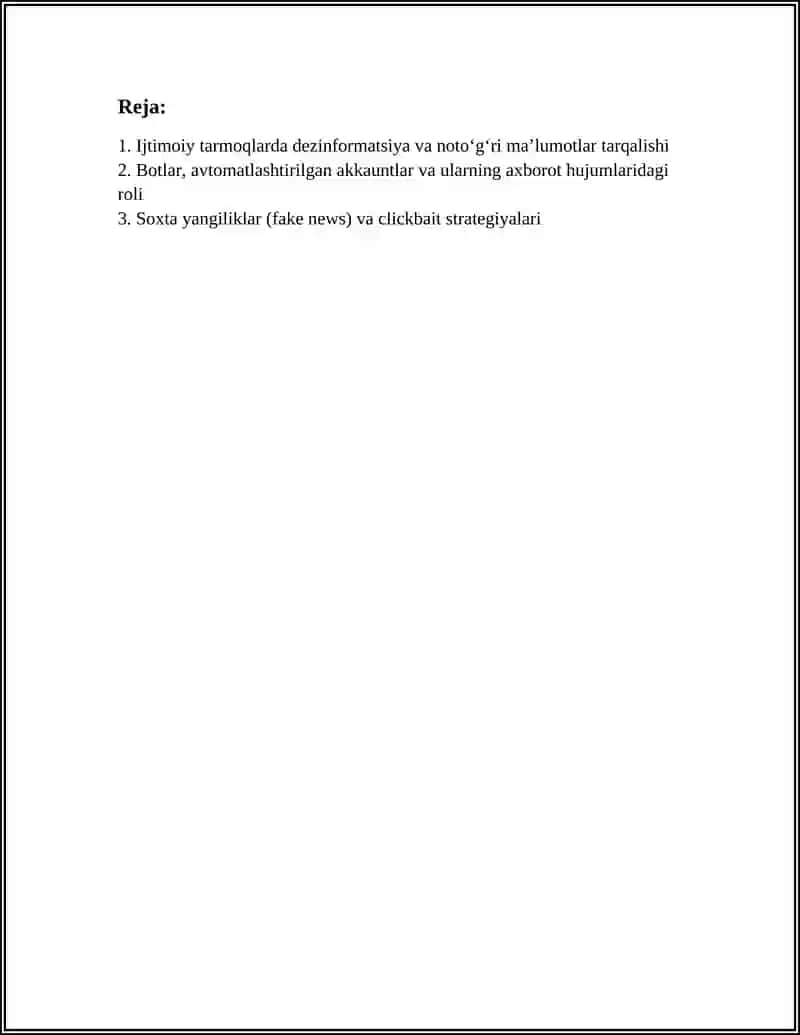 Referat: "IJTIMOIY TARMOQLARDAGI AXBOROT XURUJI VA TAHDIDLAR" 3