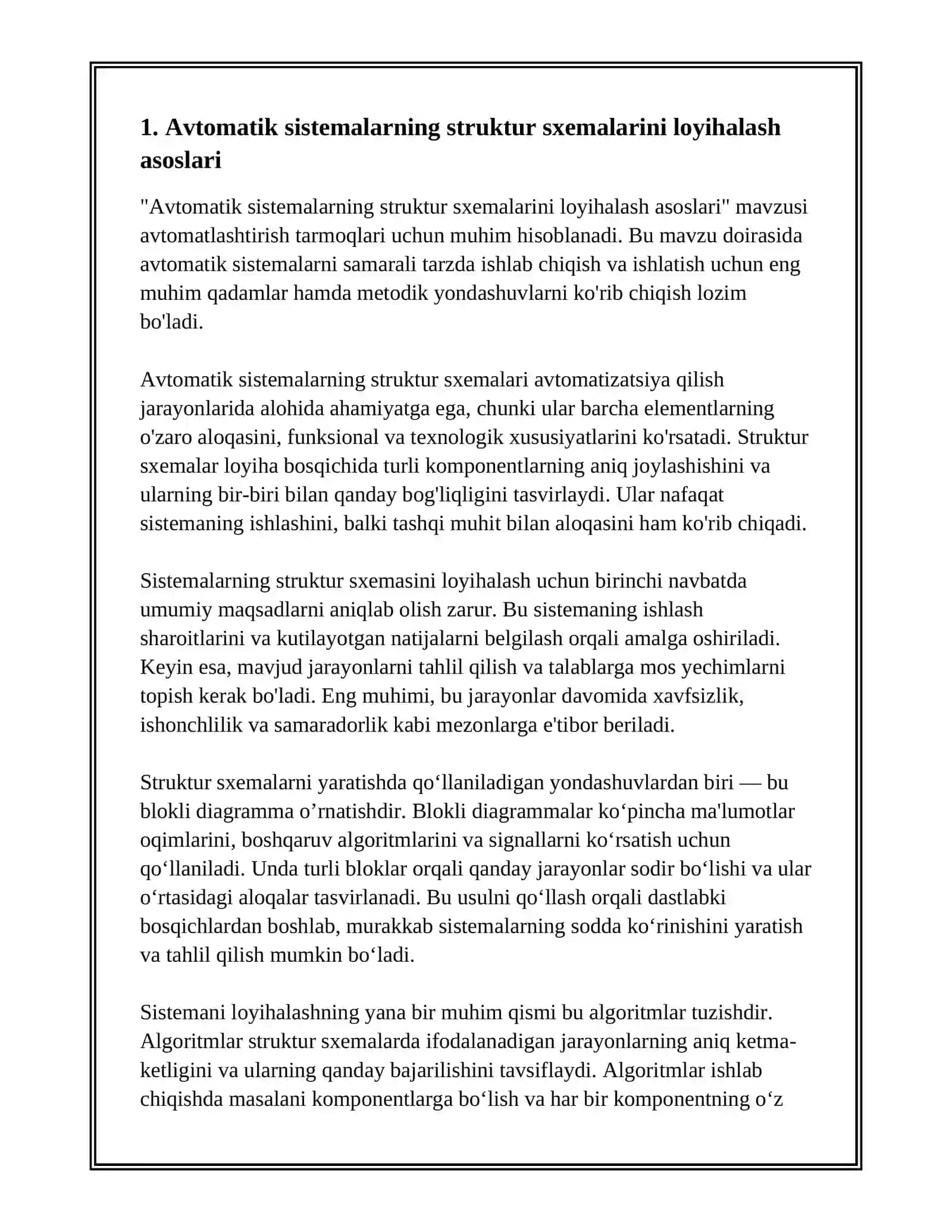 AVTOMATIK SISTEMALARNING STRUKTUR SXEMALARINI LOYIHALASH 3