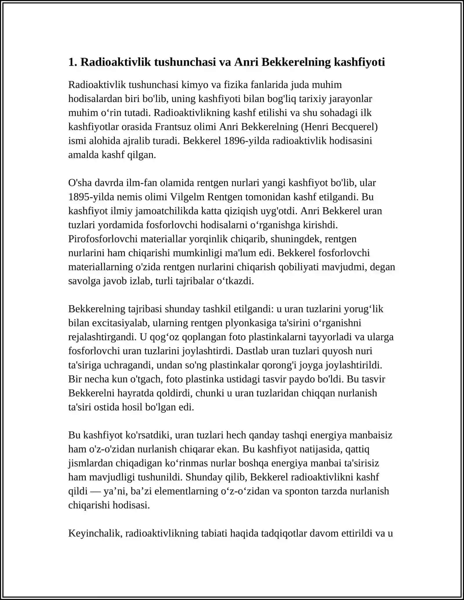 RADIOAKTIVLIKNING OCHILISH TARIXI.TABIIY VA SUN'IY RADIOAKTIVLIK 3