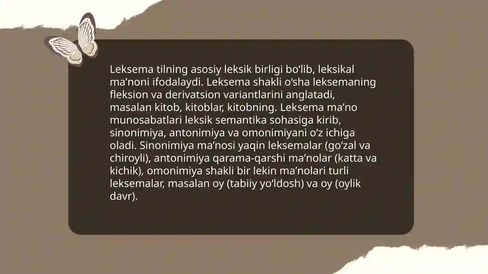 Oʻzbek tilida leksemalarning shakl va maʼno munosabatlari: omonimiya, sinonimiya, antonimiya 3