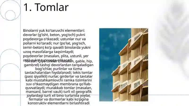 Turar joy binolarining asosiy konstruktiv elementlari bilan tanishish 3
