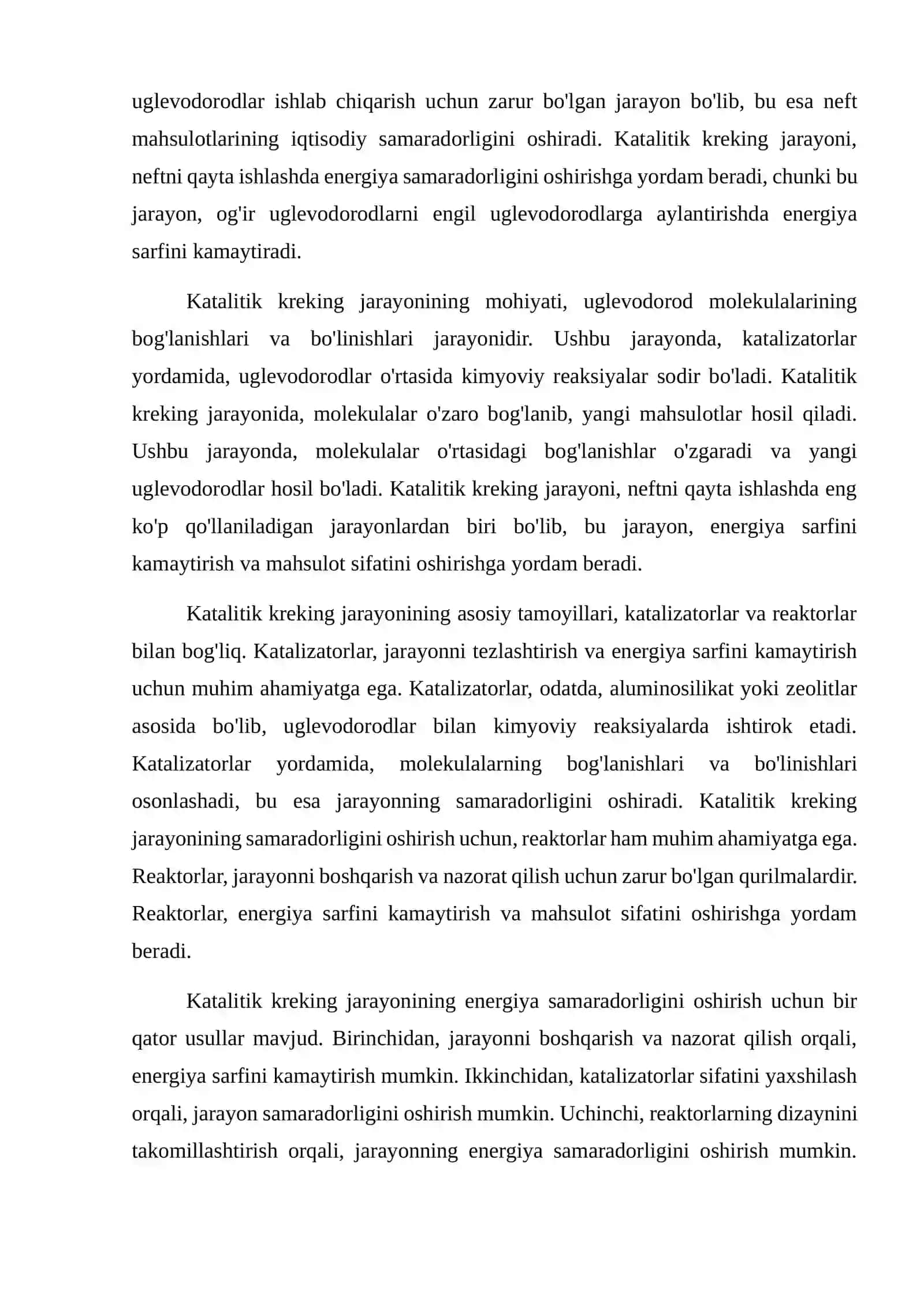 Katalitik kreking jarayoni. Katalizatorlar va reaktorlar. 3