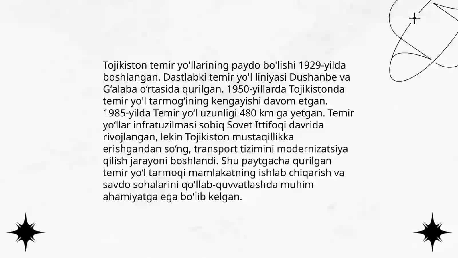 Tojikiston temir yoʻllari tarixi va bugungi kuni 3