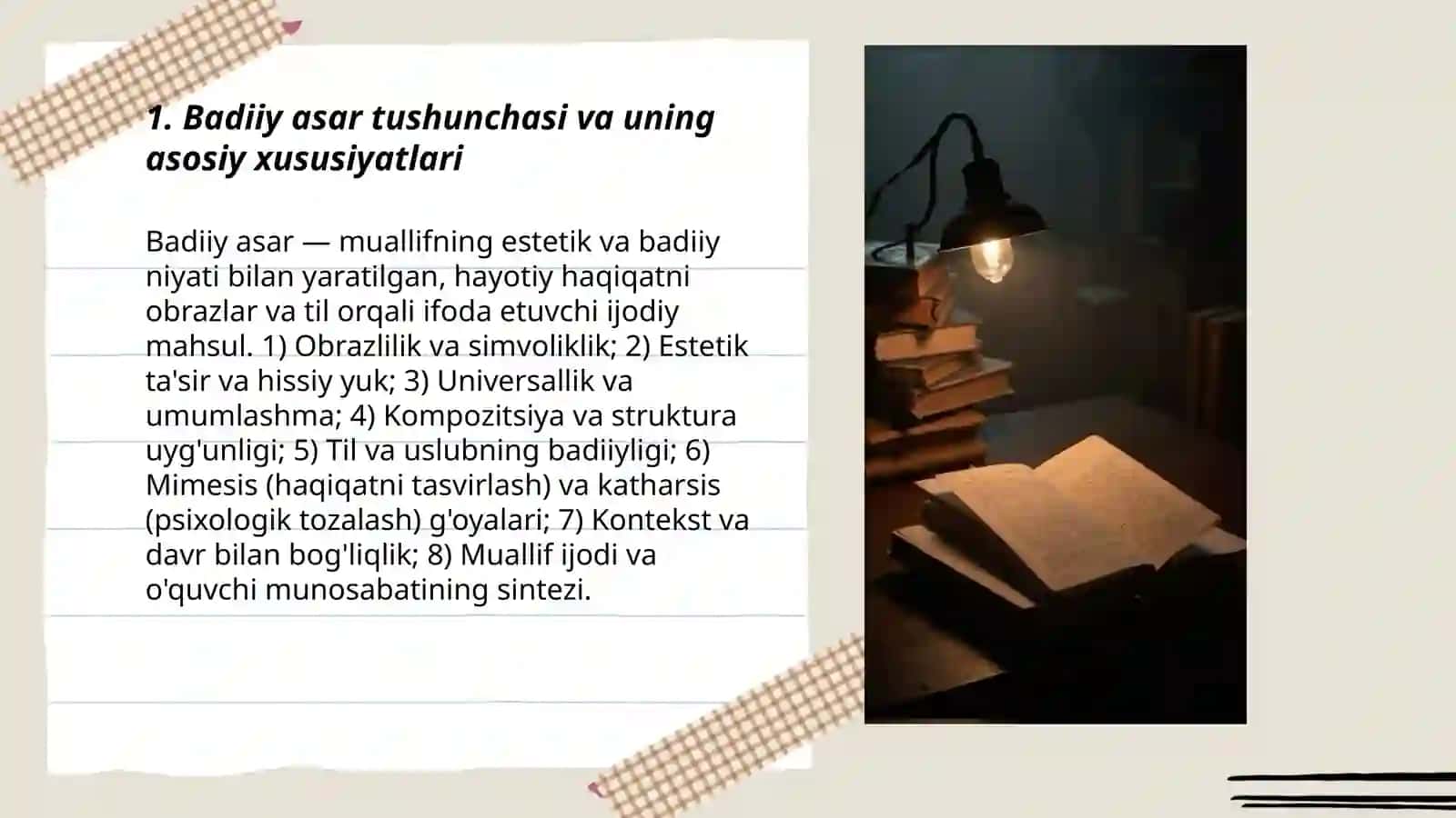Badiiy asar tarkibiy qismlari. Aristotelning adabiyotga oid nazariy qarashlari 3