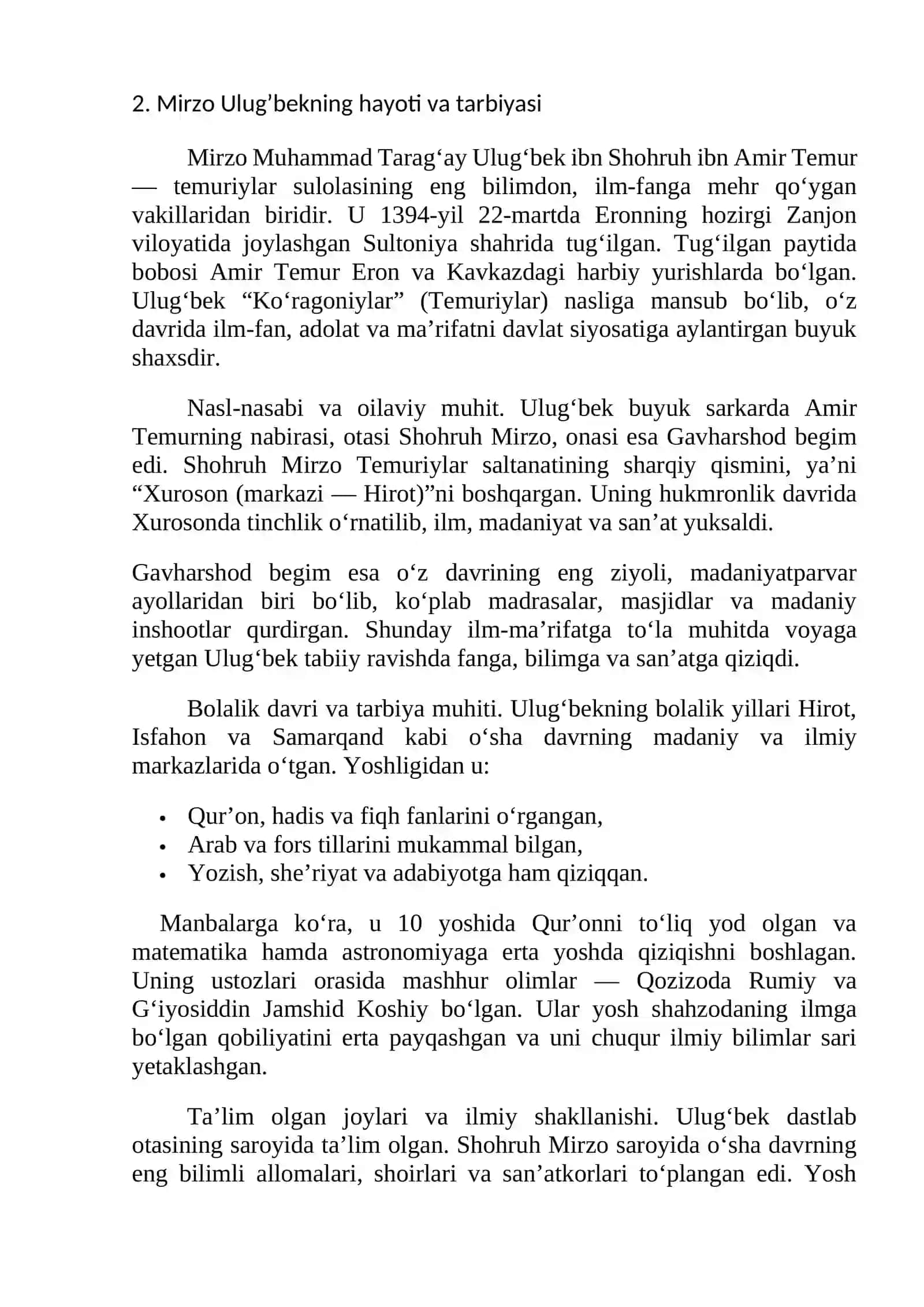 Mirzo Ulug’bekning hayoti va tarbiyasi 3