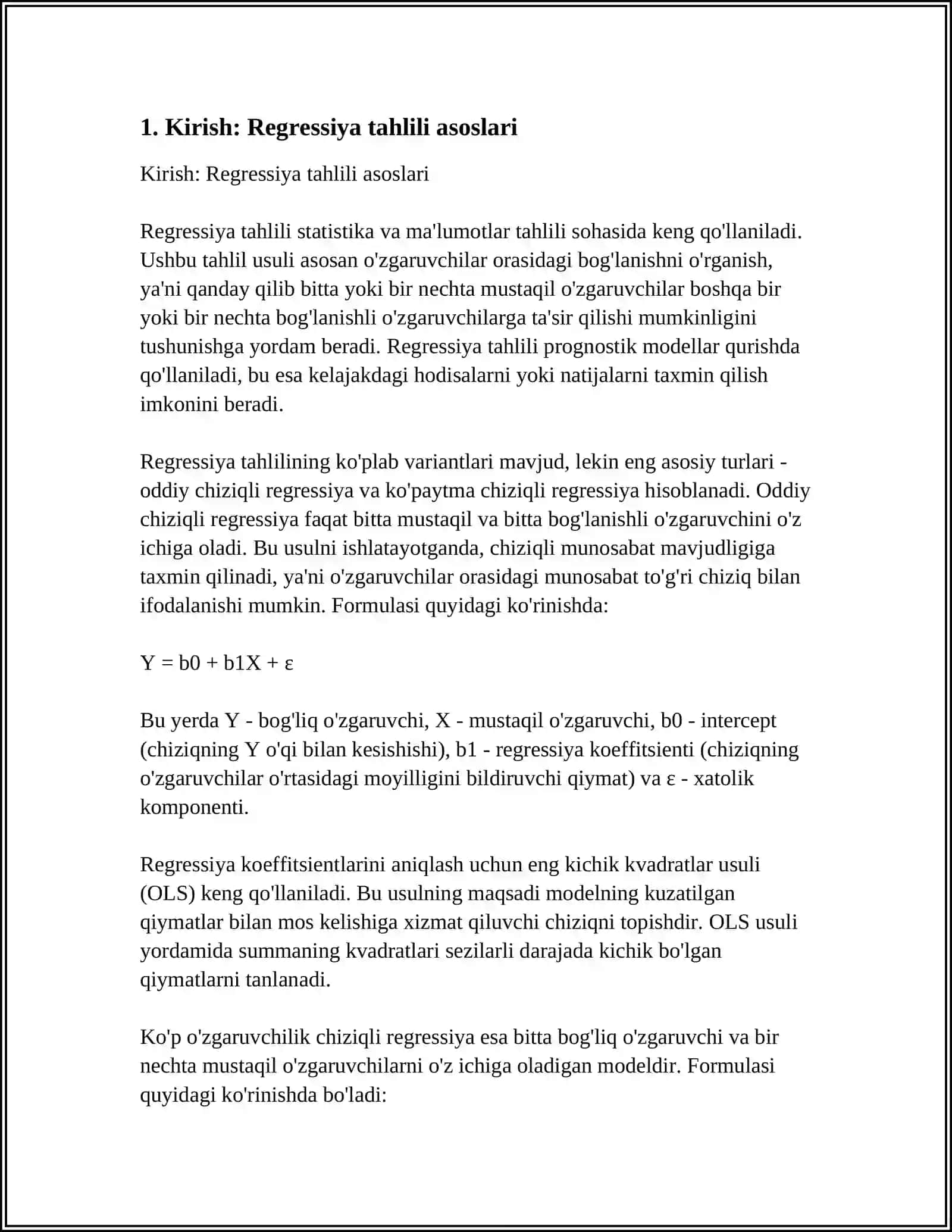 REGRESSIYA TENGLAMALARINI TUZISH 3