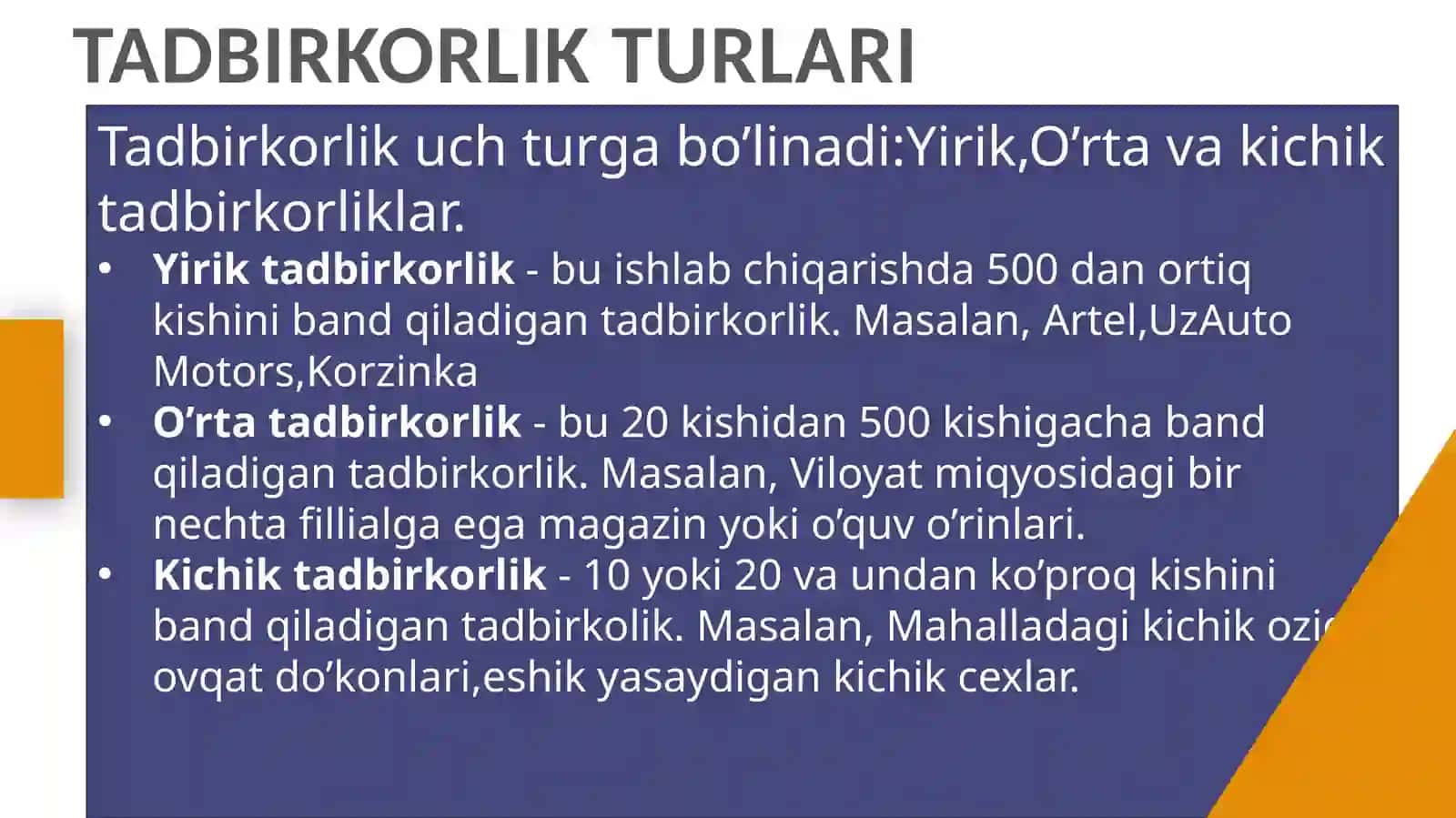 Tadbirkorlik shakillari va unitlash 3