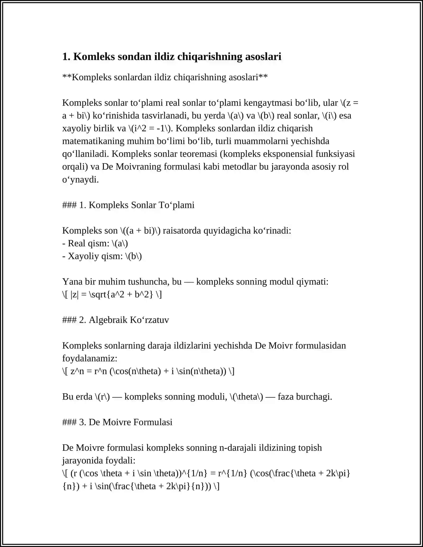 KOMPLEKS SONLARDAN ILDIZ CHIQARISH 3