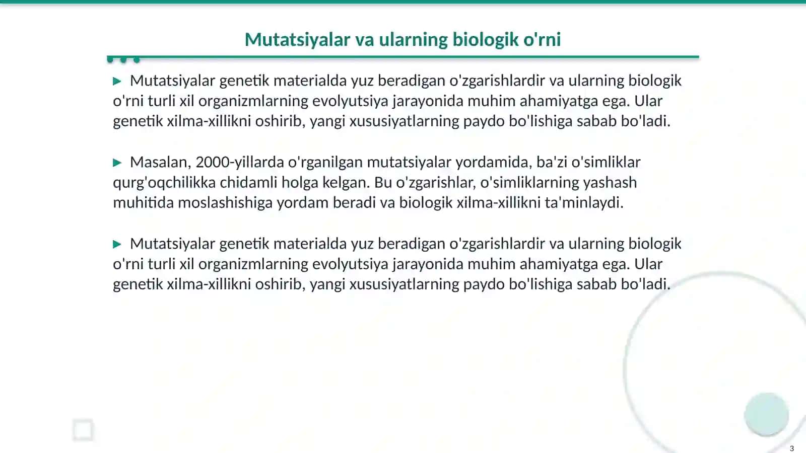 Mutatsiyalar: sabablari, shakllari, ahamiyati va biologik oqibatla 3
