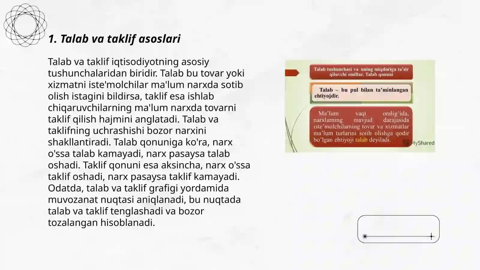 TALAB VA TAKLIF NAZARIYASI. BOZOR MUVOZANATI 3
