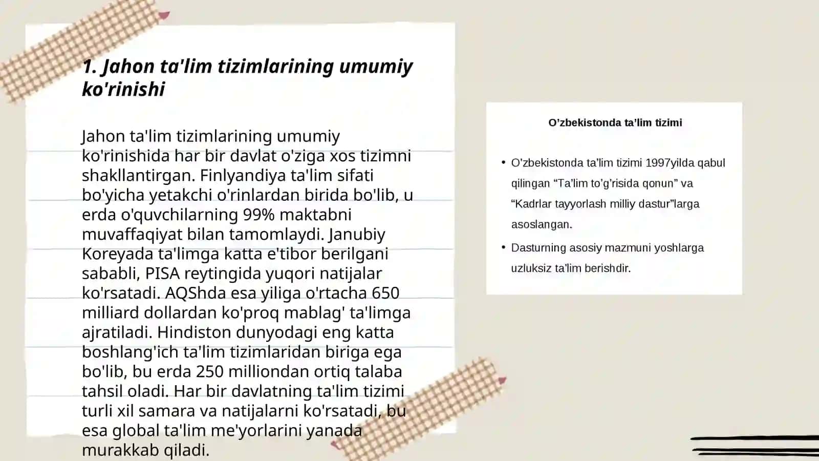 Jahon ta'lim tizimlarining umumiy ko'rinishi 3