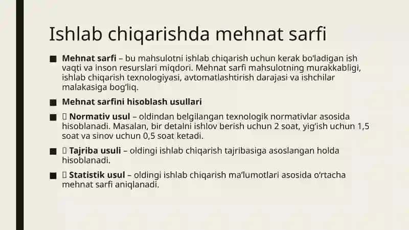 Buyum va konstruksiyaning texnologik komplekti. Ishlab chiqarishda mehnat sarfi 3