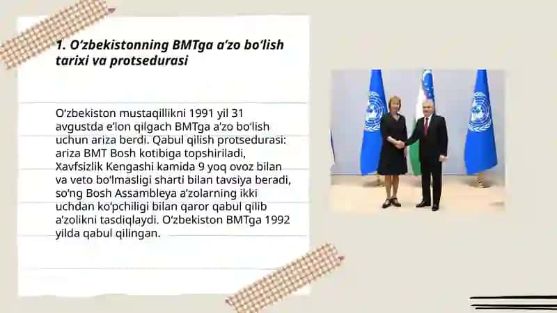 O‘zbekiston Respublikasining BMTga a’zo bo‘lishi va jahon hamjamiyatida tutgan o‘rni 3