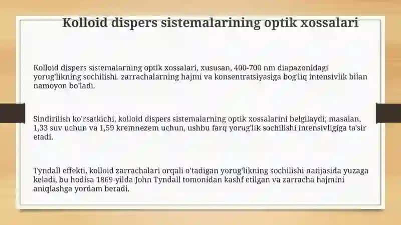 Kolloid dispers sistemalarining optik xossalari 3