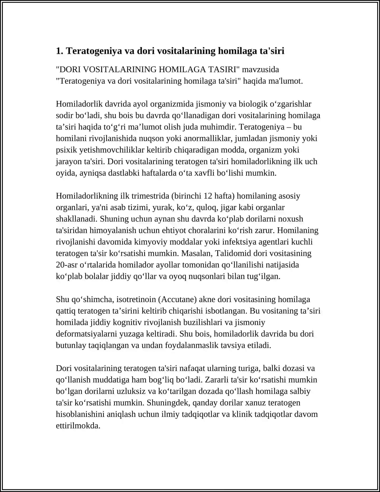 Teratogeniya va dori vositalarining homilaga ta'siri 3